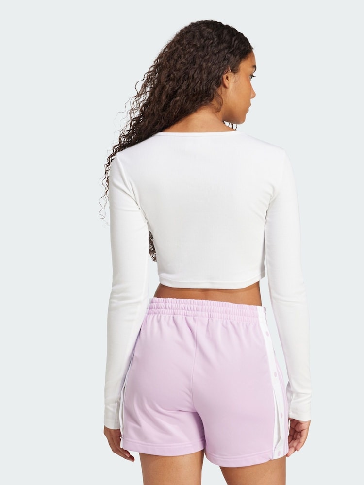 adidas Originals White Essentials Ribbed Crop Long Sleeve Long-Sleeve Top - Image 2 of 5 adidas Originals White Essentials Ribbed Crop Long Sleeve Long-Sleeve Top - Image 2 of 5