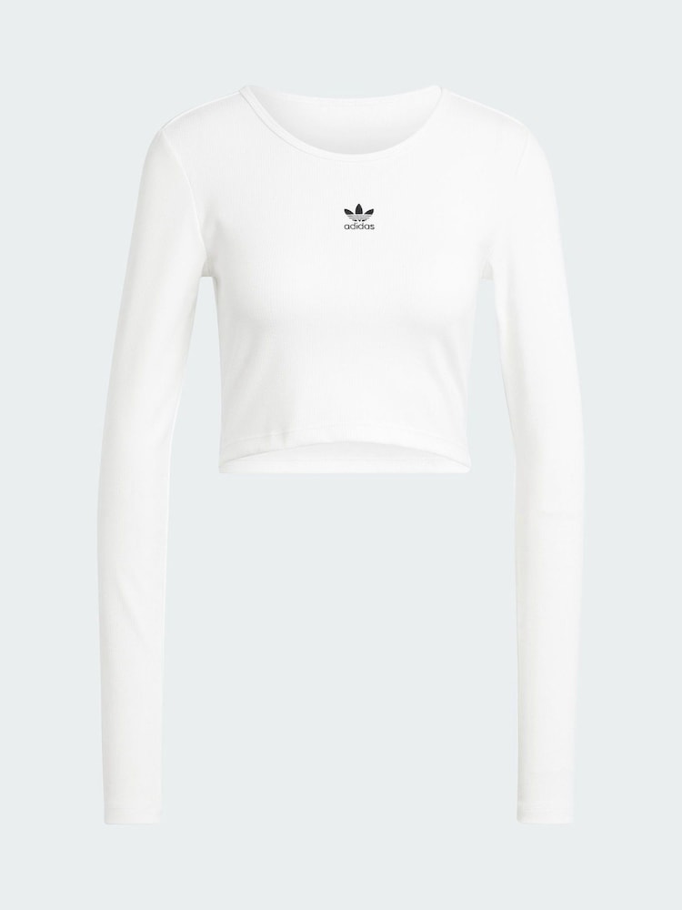 adidas Originals White Essentials Ribbed Crop Long Sleeve Long-Sleeve Top - Image 5 of 5 adidas Originals White Essentials Ribbed Crop Long Sleeve Long-Sleeve Top - Image 5 of 5