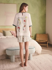 B by Ted Baker Cream/Green Cotton Viscose Pyjama Shorts Set - Image 2 of 6