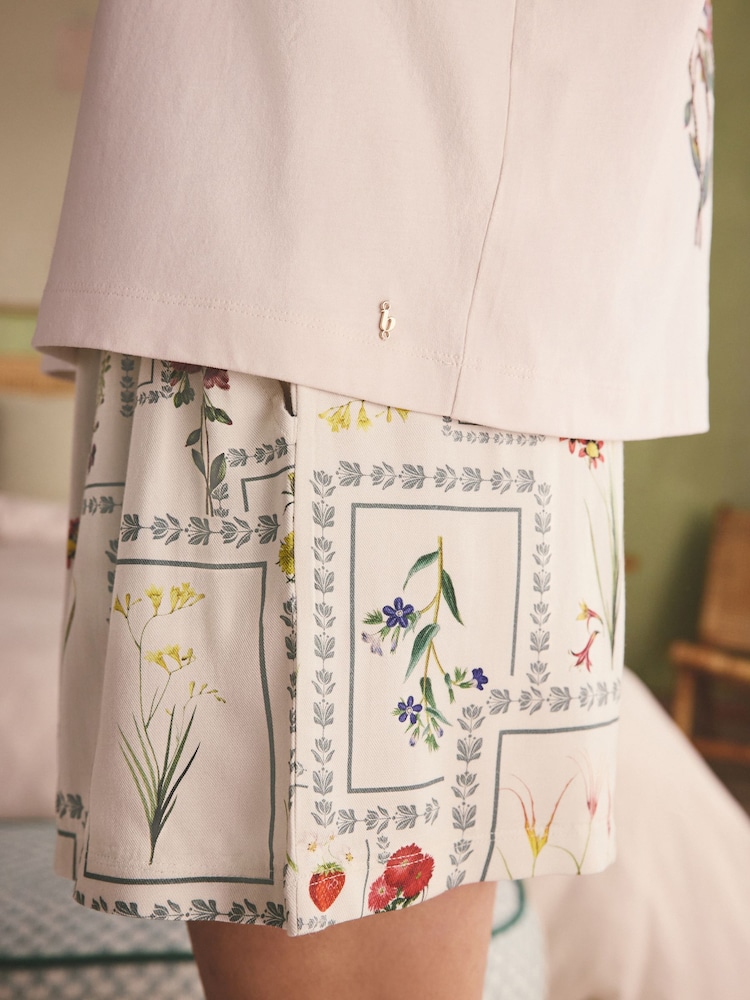 B by Ted Baker Cream/Green Cotton Viscose Pyjama Shorts Set - Image 6 of 6