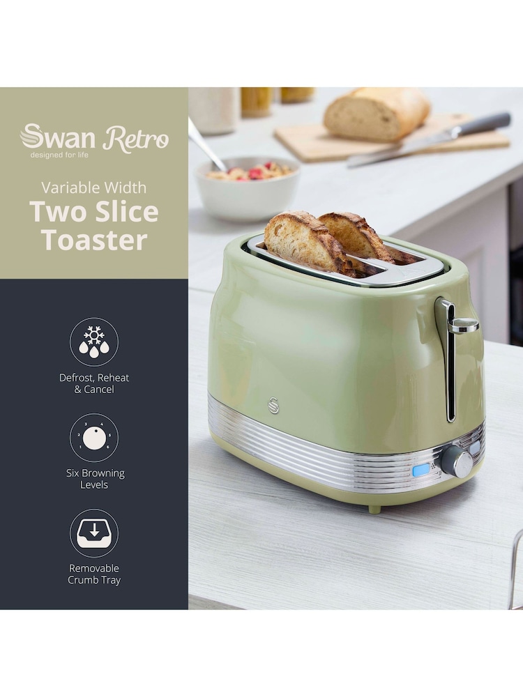 Swan Green 930W Retro 2 Slice Toaster - Image 2 of 8