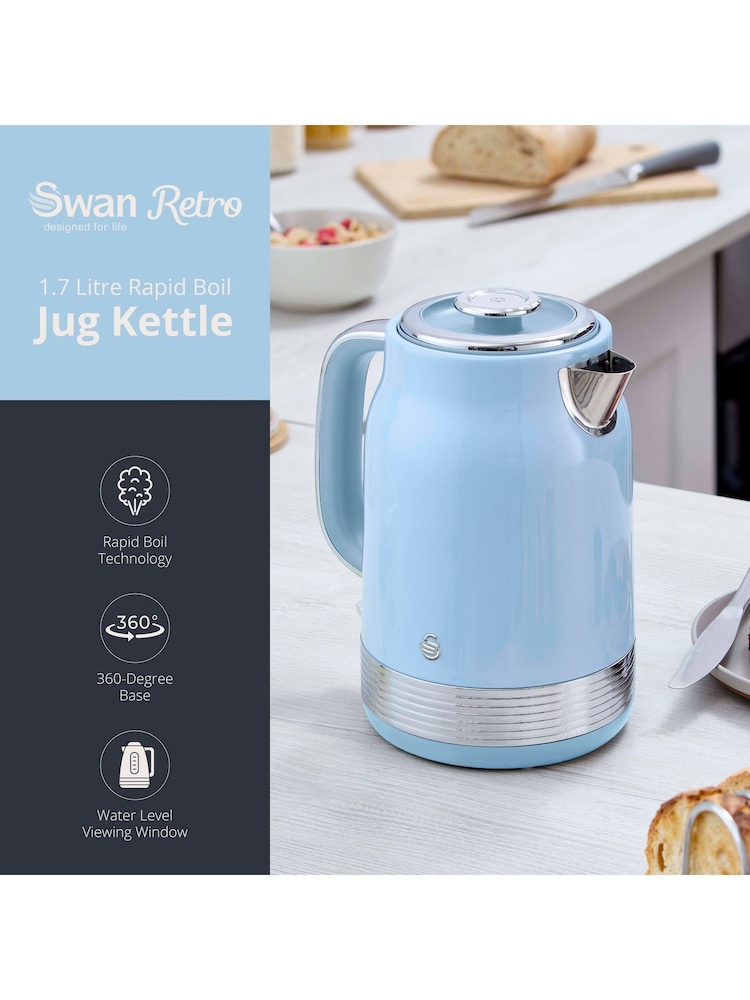Swan Blue 1.7L Retro Jug Kettle - Image 2 of 8 Swan Blue 1.7L Retro Jug Kettle - Image 2 of 8
