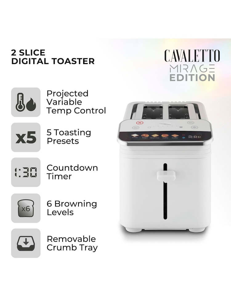 Tower White Cavaletto Mirage 2 Slice Toaster - Image 2 of 7 Tower White Cavaletto Mirage 2 Slice Toaster - Image 2 of 7
