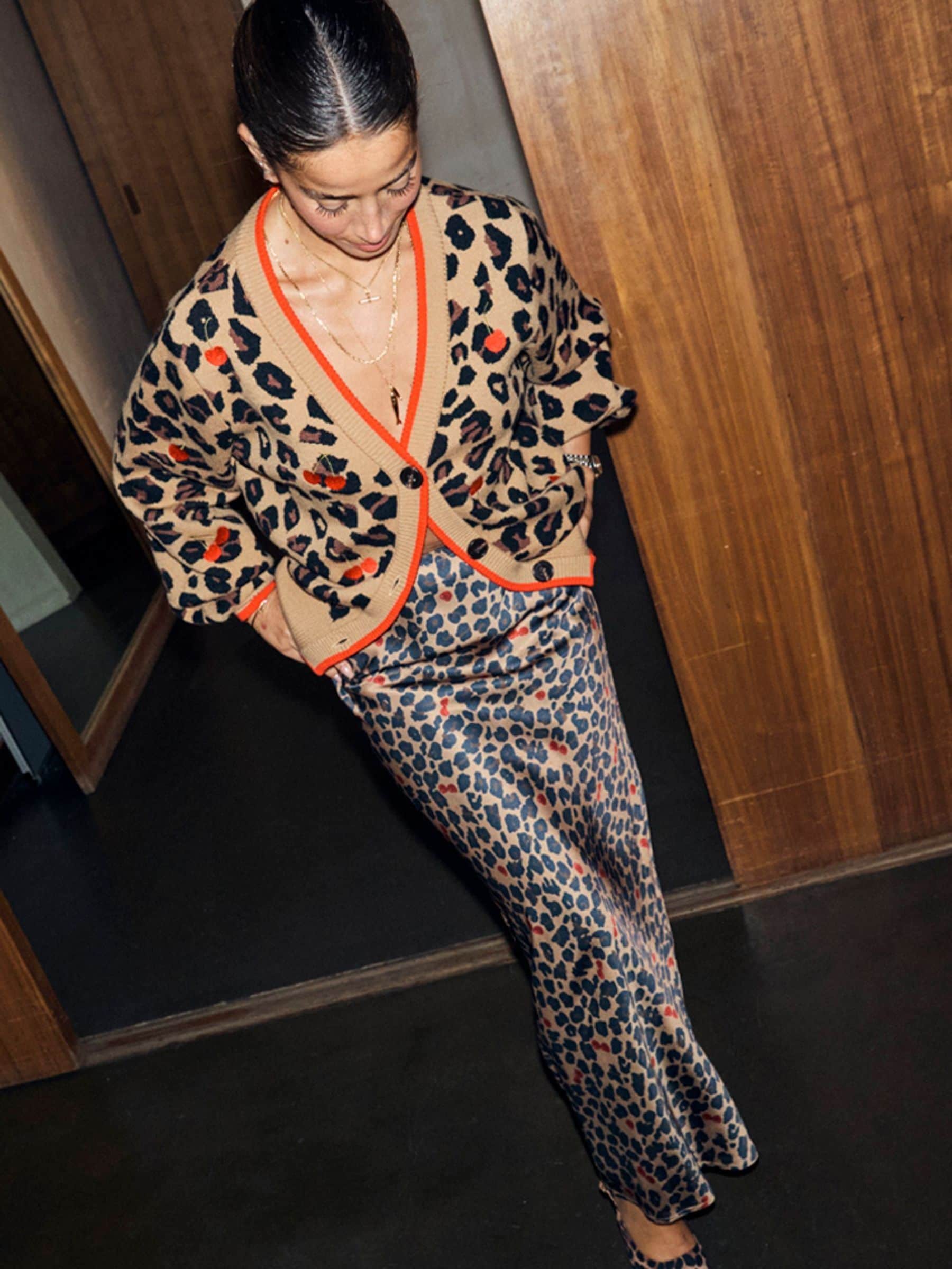 Buy Never Fully Dressed Brown Cherry Leopard Cardigan from the