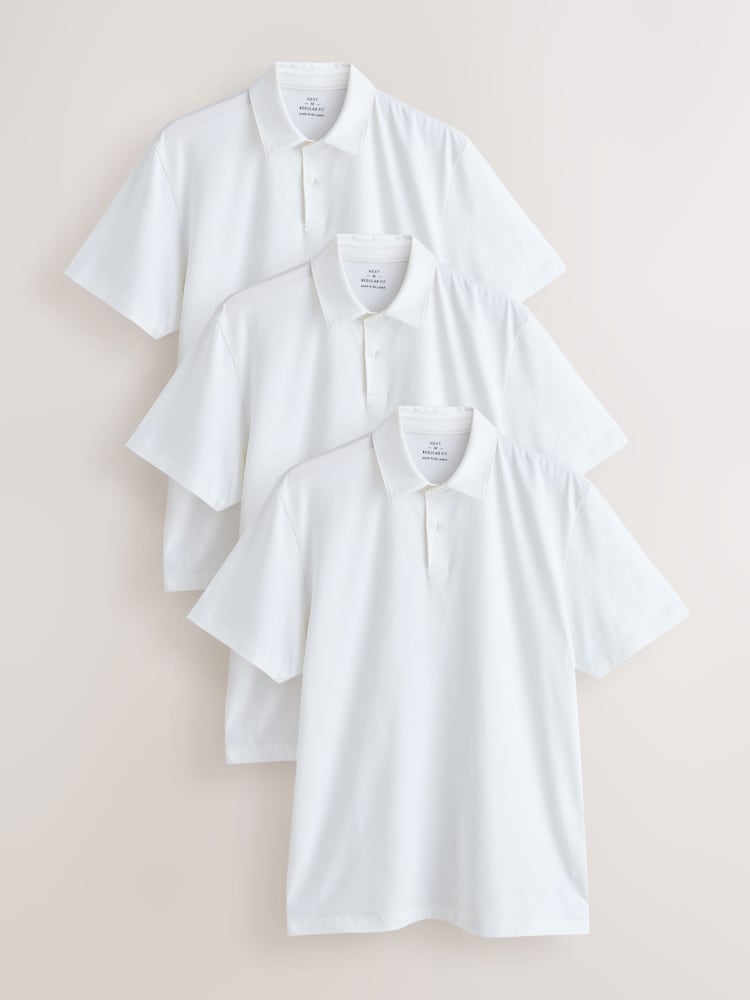 白色 - 素色 - 短袖平織Polo衫3件裝 - 圖片 1/5