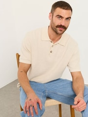 FatFace Portloe Natural Knitted Polo Shirt - Image 5 of 6