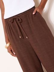 Lipsy Chocolate Brown Petite Wide Leg Touch of Linen Trousers - Image 2 of 4