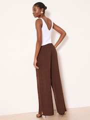Lipsy Chocolate Brown Petite Wide Leg Touch of Linen Trousers - Image 4 of 4