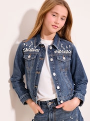 Lipsy Dark Wash Blue Embellished Denim Jacket (5-16yrs) - Image 2 of 4