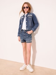 Lipsy Dark Wash Blue Embellished Denim Jacket (5-16yrs) - Image 3 of 4