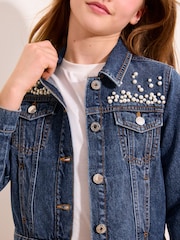 Lipsy Dark Wash Blue Embellished Denim Jacket (5-16yrs) - Image 4 of 4