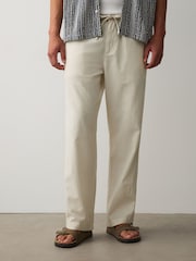 Hellgrau - Hosen aus Leinen-Baumwoll-Blend mit elastischem Bund - Bild 1 von 6