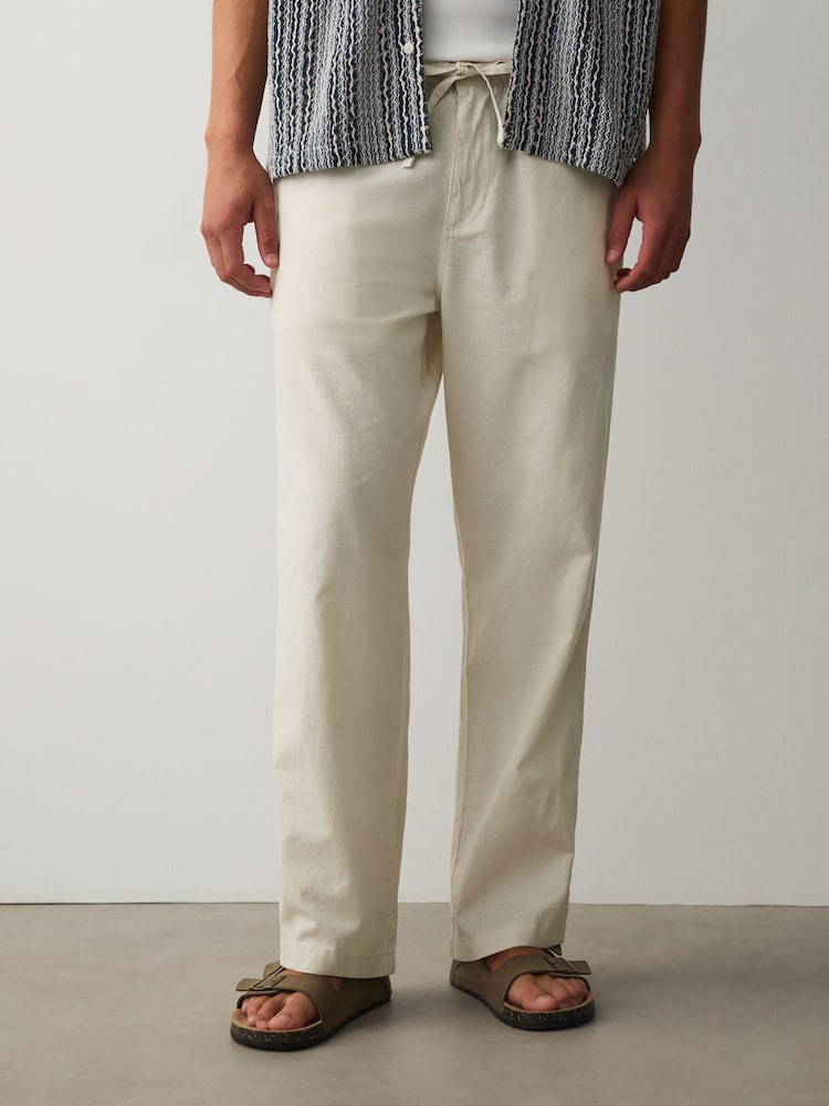 Hellgrau - Hosen aus Leinen-Baumwoll-Blend mit elastischem Bund - Bild 1 von 6