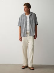 Hellgrau - Hosen aus Leinen-Baumwoll-Blend mit elastischem Bund - Bild 5 von 6