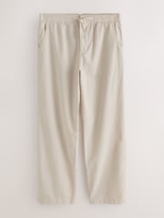 Ecru Relaxed Fit Linen Cotton Blend Trousers With Elasticated Waist - Image 7 of 11