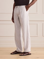 Light Grey Relaxed Fit Signature Linen Pleated Chino Trousers - Image 1 of 6