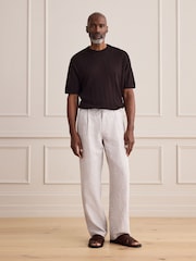 Light Grey Relaxed Fit Signature Linen Pleated Chino Trousers - Image 2 of 6