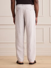 Light Grey Relaxed Fit Signature Linen Pleated Chino Trousers - Image 3 of 6