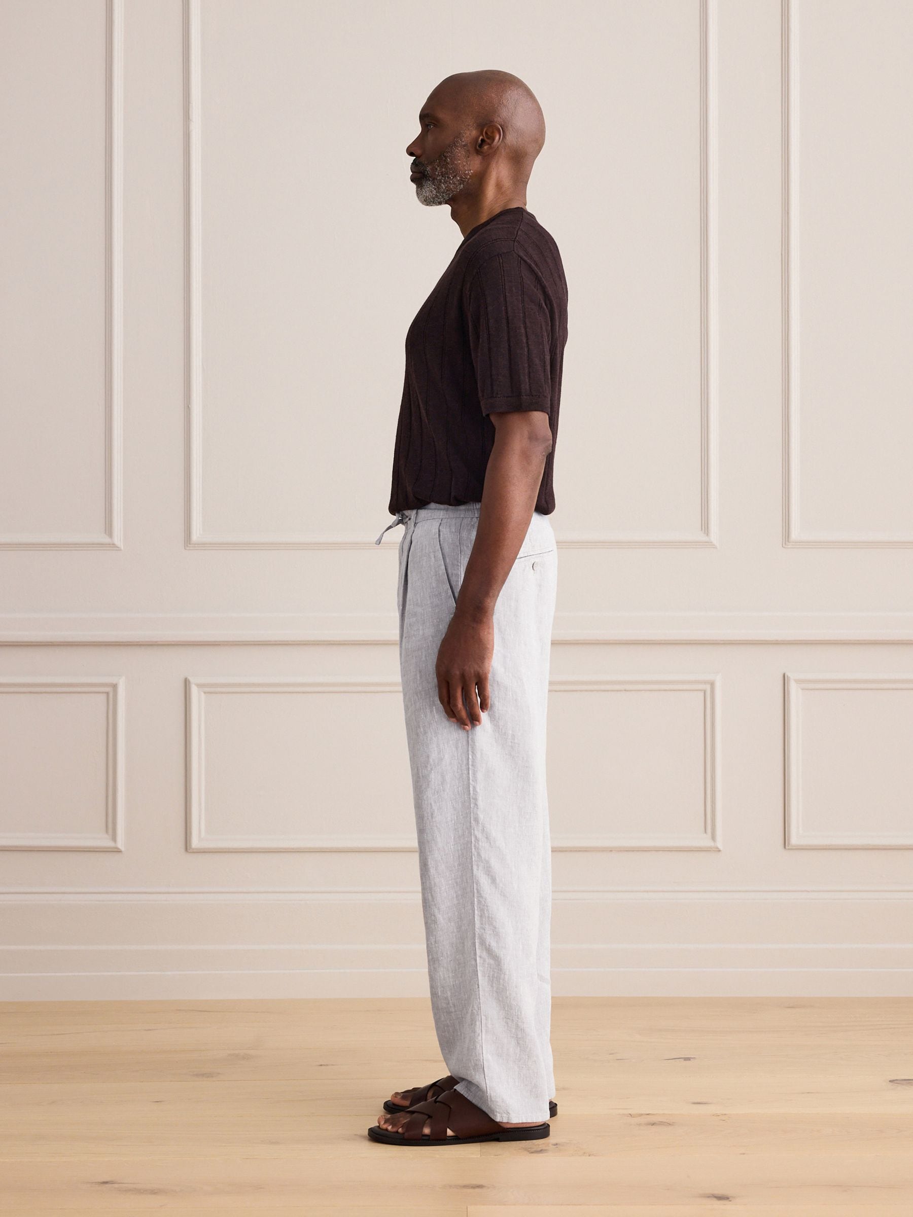 Buy Light Grey Relaxed Fit Signature 100% Linen Pleated Chino