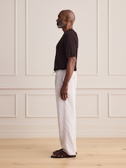 Light Grey Relaxed Fit Signature Linen Pleated Chino Trousers - Image 4 of 6