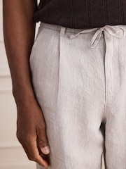 Light Grey Relaxed Fit Signature Linen Pleated Chino Trousers - Image 5 of 6