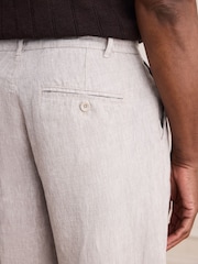 Light Grey Relaxed Fit Signature Linen Pleated Chino Trousers - Image 6 of 6
