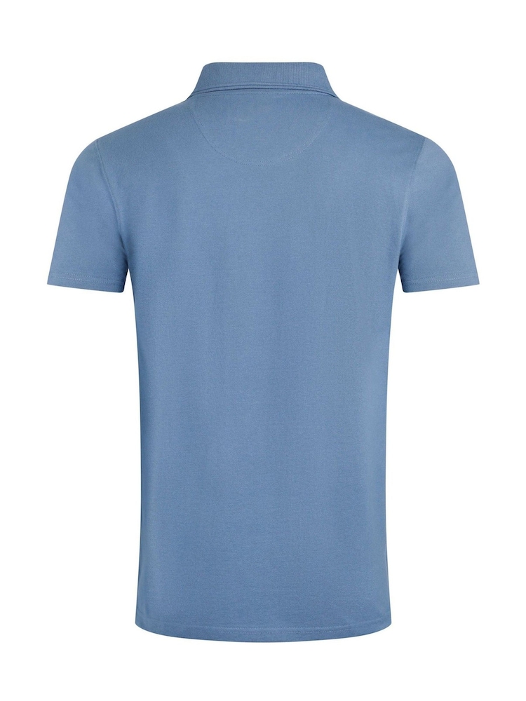 Weird Fish Blue Miles Pique Polo Shirt - Image 6 of 6 Weird Fish Blue Miles Pique Polo Shirt - Image 6 of 6