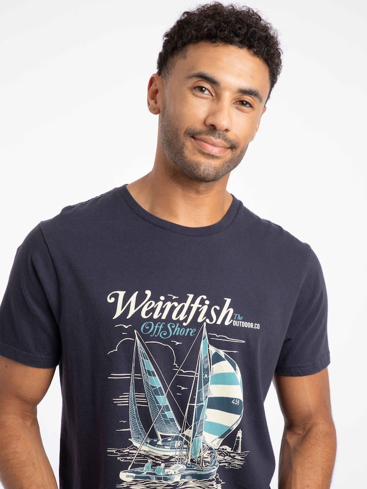 Weird Fish Blue Off Shore Front Print Graphic T-Shirt - Image 1 of 6 Weird Fish Blue Off Shore Front Print Graphic T-Shirt - Image 1 of 6