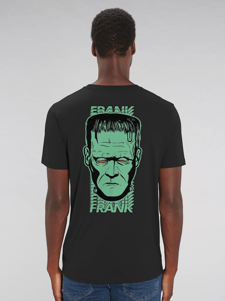 All + Every Black Frankenstein Frank Red Eyes Back Print T-Shirt - Image 1 of 4 All + Every Black Frankenstein Frank Red Eyes Back Print T-Shirt - Image 1 of 4