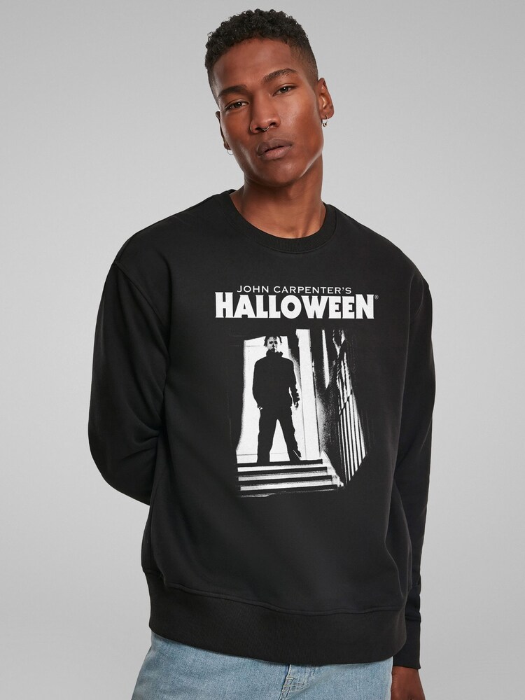 All + Every Black Halloween Michael Myers Top Of The Stairs Sweatshirt - Image 1 of 4 All + Every Black Halloween Michael Myers Top Of The Stairs Sweatshirt - Image 1 of 4
