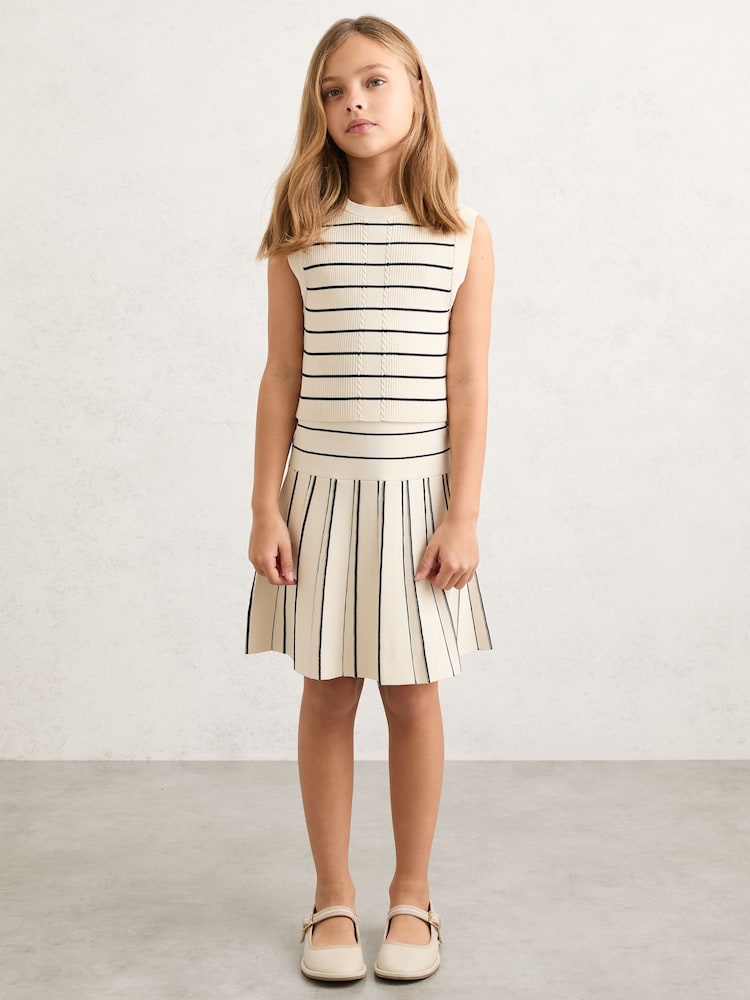 Reiss Ivory/Navy Lorilee Stripe Knitted Sleeveless Top - Image 1 of 4