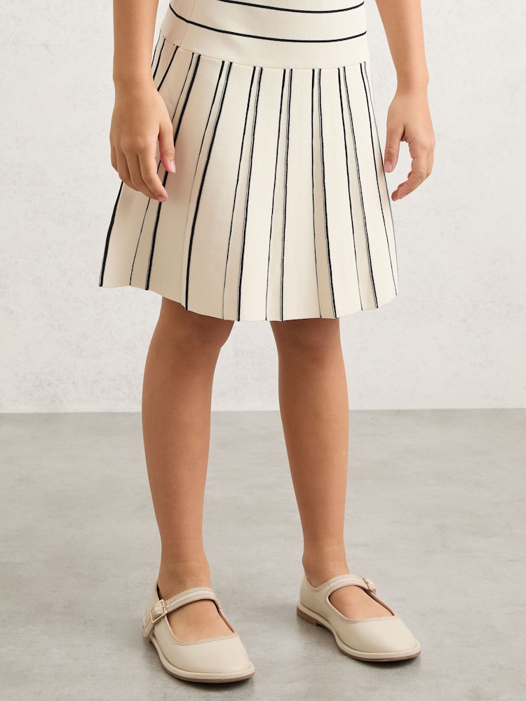 Reiss Ivory/Navy Alice Knitted Stripe Pleated Skirt - Image 1 of 4