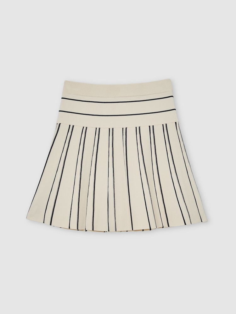 Reiss Ivory/Navy Alice Knitted Stripe Pleated Skirt - Image 2 of 4