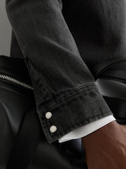Reiss Washed Black Finley Washed Denim Western Overshirt - Image 3 of 8