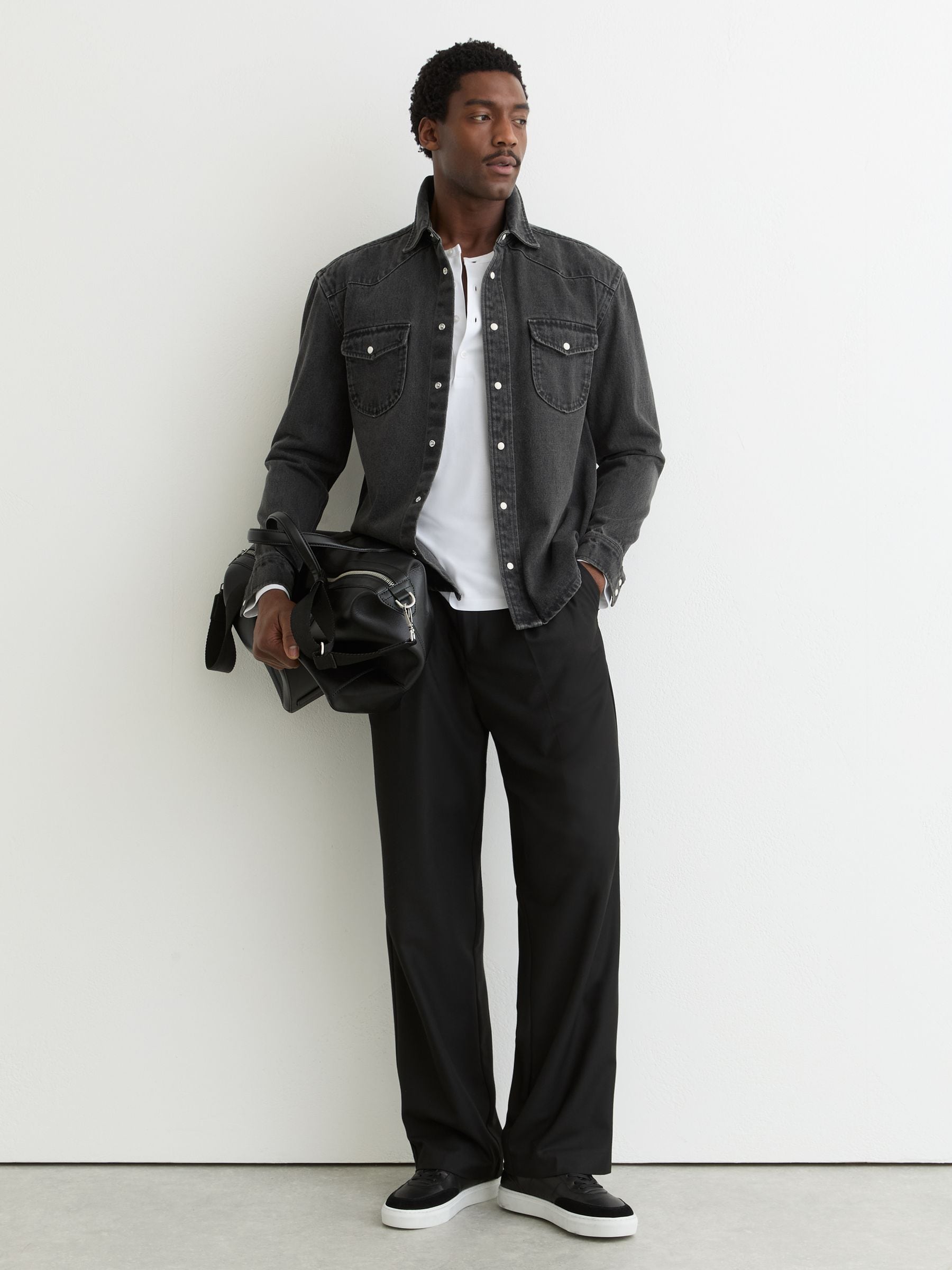 Buy Reiss Washed Black Finley Washed Denim Western Overshirt from