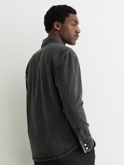 Reiss Washed Black Finley Washed Denim Western Overshirt - Image 7 of 8