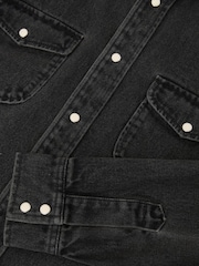 Reiss Washed Black Finley Washed Denim Western Overshirt - Image 8 of 8