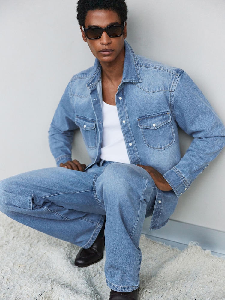 Pesty Sininen - Reiss Finley Washed Denim Western -paita - Kuva 1 / 8