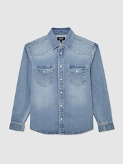 Pesty Sininen - Reiss Finley Washed Denim Western -paita - Kuva 2 / 8