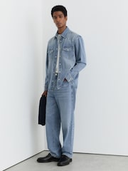Pesty Sininen - Reiss Finley Washed Denim Western -paita - Kuva 4 / 8