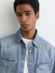 Pesty Sininen - Reiss Finley Washed Denim Western -paita - Kuva 6 / 8