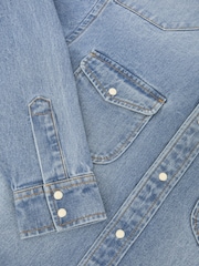 Pesty Sininen - Reiss Finley Washed Denim Western -paita - Kuva 8 / 8