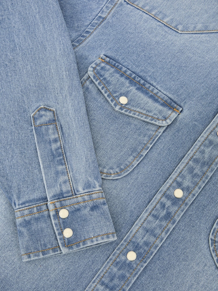 Pesty Sininen - Reiss Finley Washed Denim Western -paita - Kuva 8 / 8