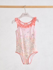 Reiss Pink Print Zuri 9-13 yrs Floral-Print Frill-Trim Swimsuit - Image 1 of 3