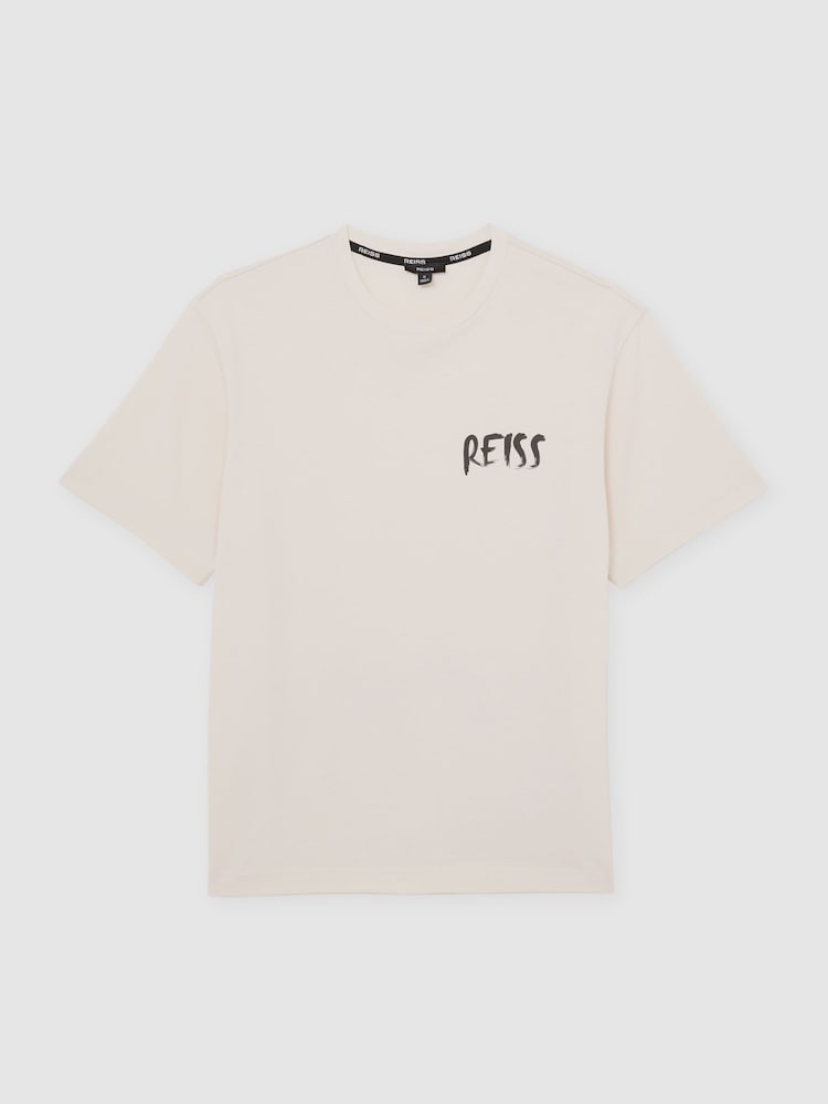 Reiss Light Stone Abbott Cotton Logo-Print Relaxed-Fit T-Shirt - Image 2 of 6 Reiss Light Stone Abbott Cotton Logo-Print Relaxed-Fit T-Shirt - Image 2 of 6