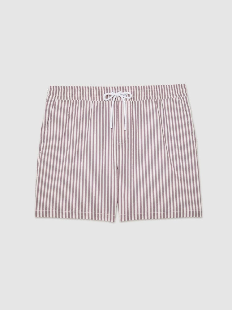 Reiss Rose Pink/White Bay Seersucker Stripe Swim Shorts - Image 2 of 6