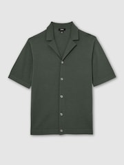 Reiss Kale Green Grafton Merino Wool Cuban-Collar Shirt - Image 2 of 6