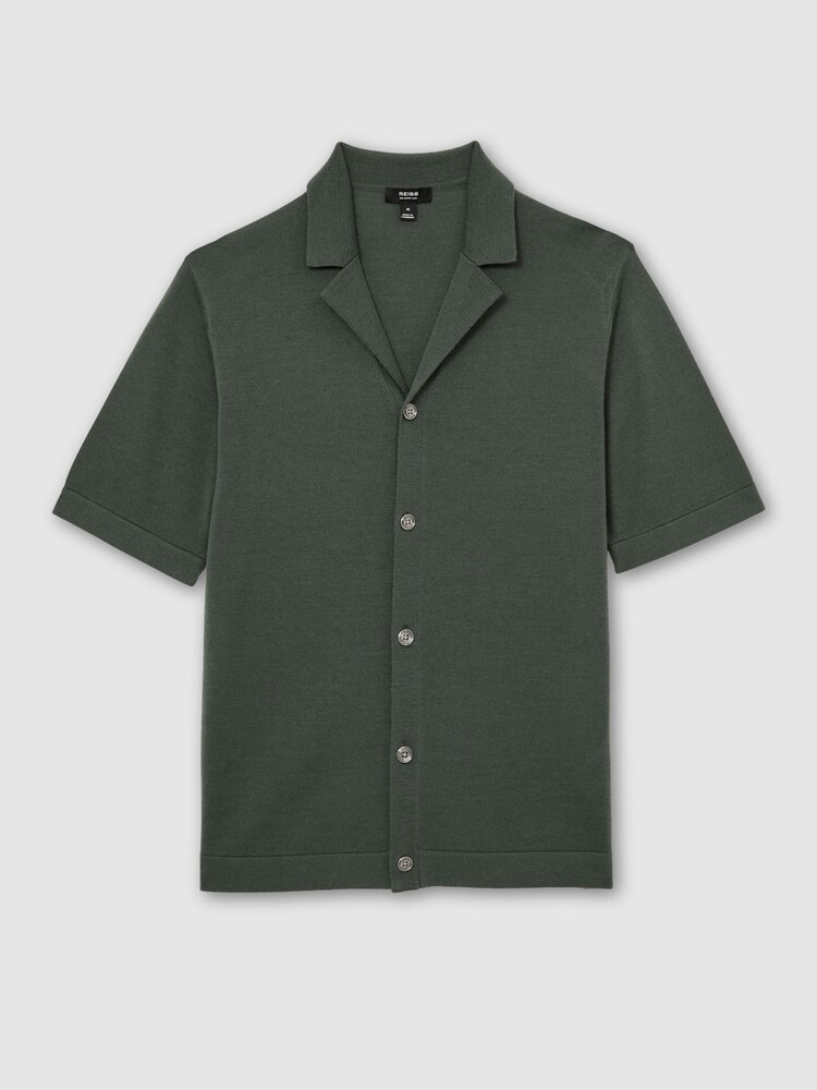 Reiss Kale Green Grafton Merino Wool Cuban-Collar Shirt - Image 2 of 6