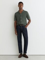 Reiss Kale Green Grafton Merino Wool Cuban-Collar Shirt - Image 4 of 6