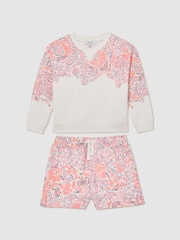 Reiss Pink Print Jessie Floral-Print Sweatshirt and Shorts Set - Image 2 of 5
